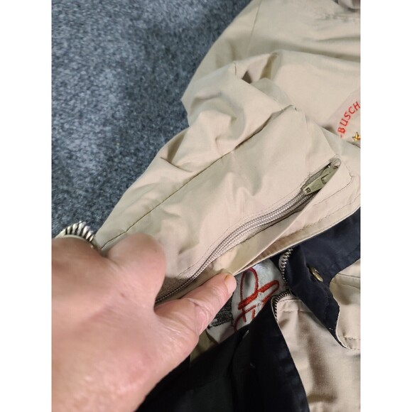 EUC Vintage  Full Zip Anheuser Busch Jacket Size 2XLT Mens Tan Hood Budweiser - Picture 7 of 9